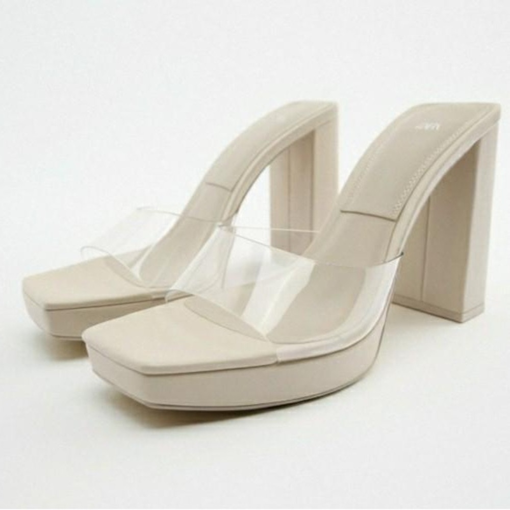 Zara Ivory PVC Platform Sandals